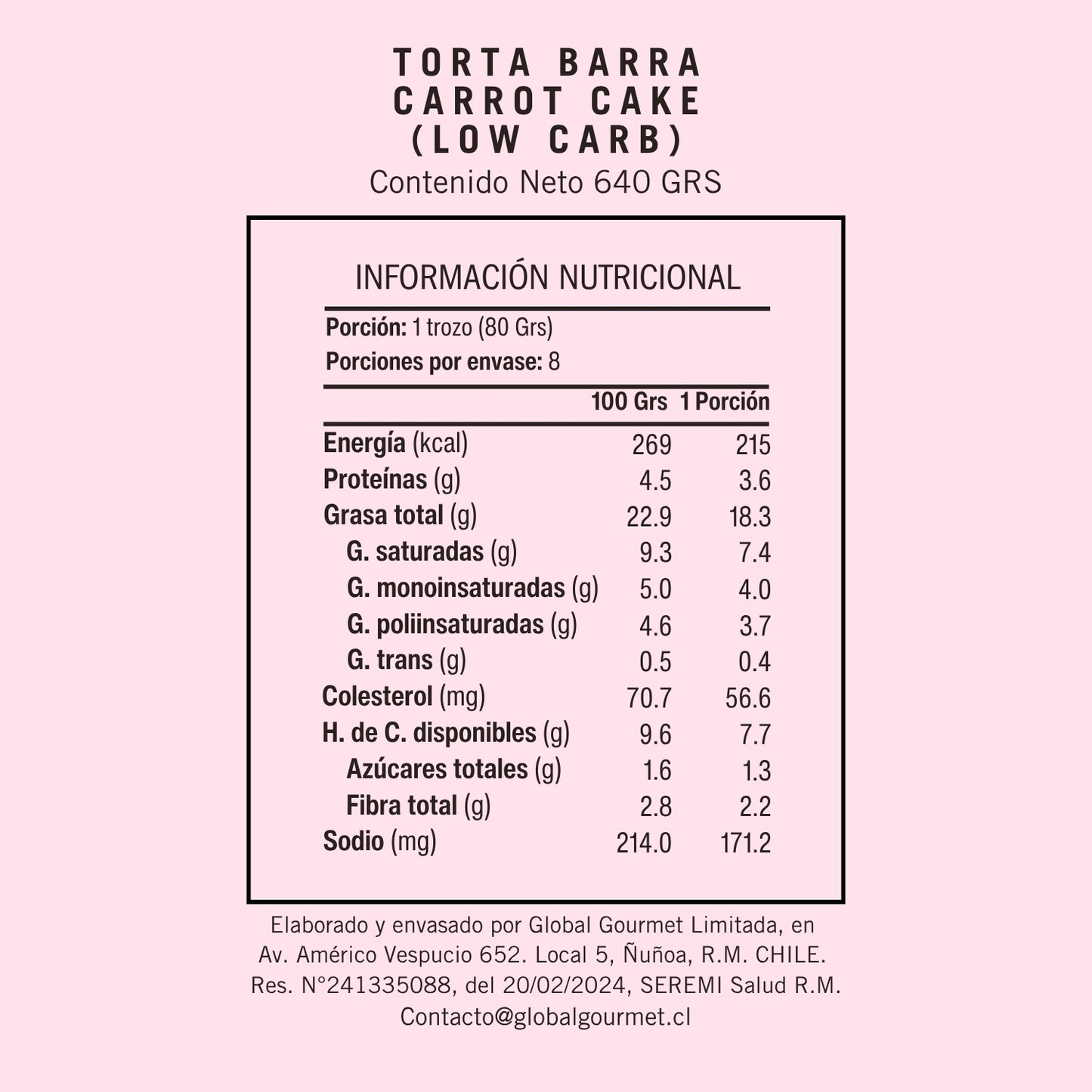 Torta Barra Carrot Cake LowCarb Sin Azúcar
