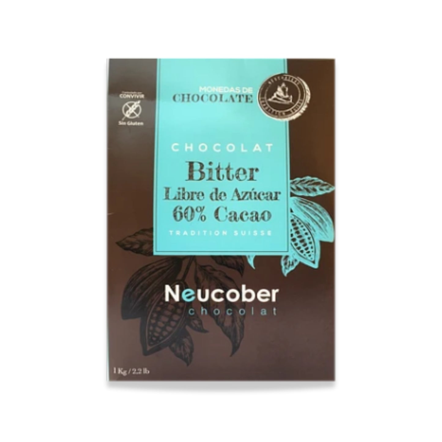 Monedas de Chocolate Bitter 60% Cacao Sin Azúcar Neucober 1 KG.