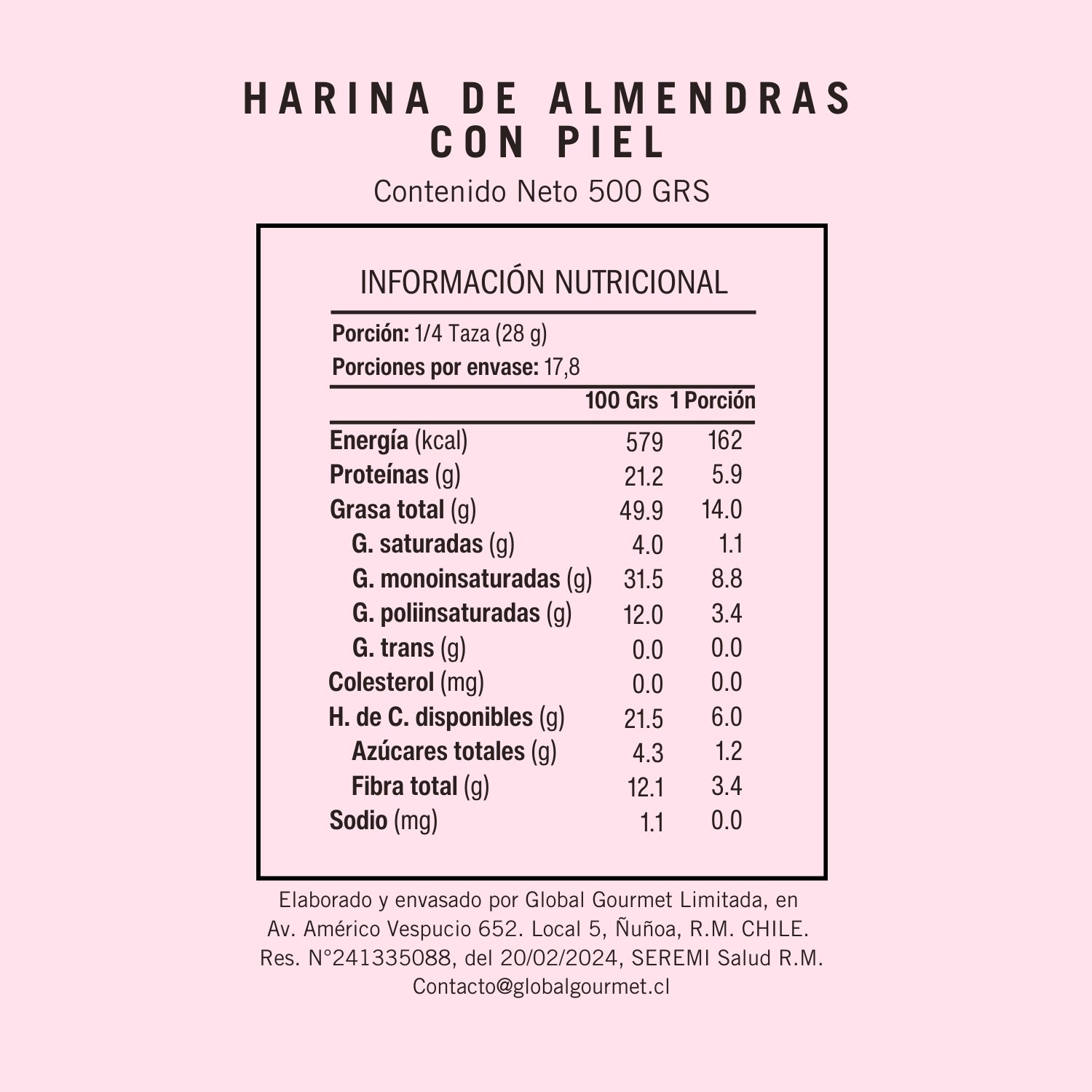 Informacion Nutricional Harina de Almendras Con Piel