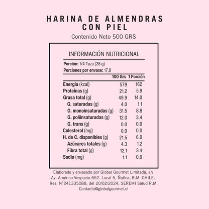 Informacion Nutricional Harina de Almendras Con Piel