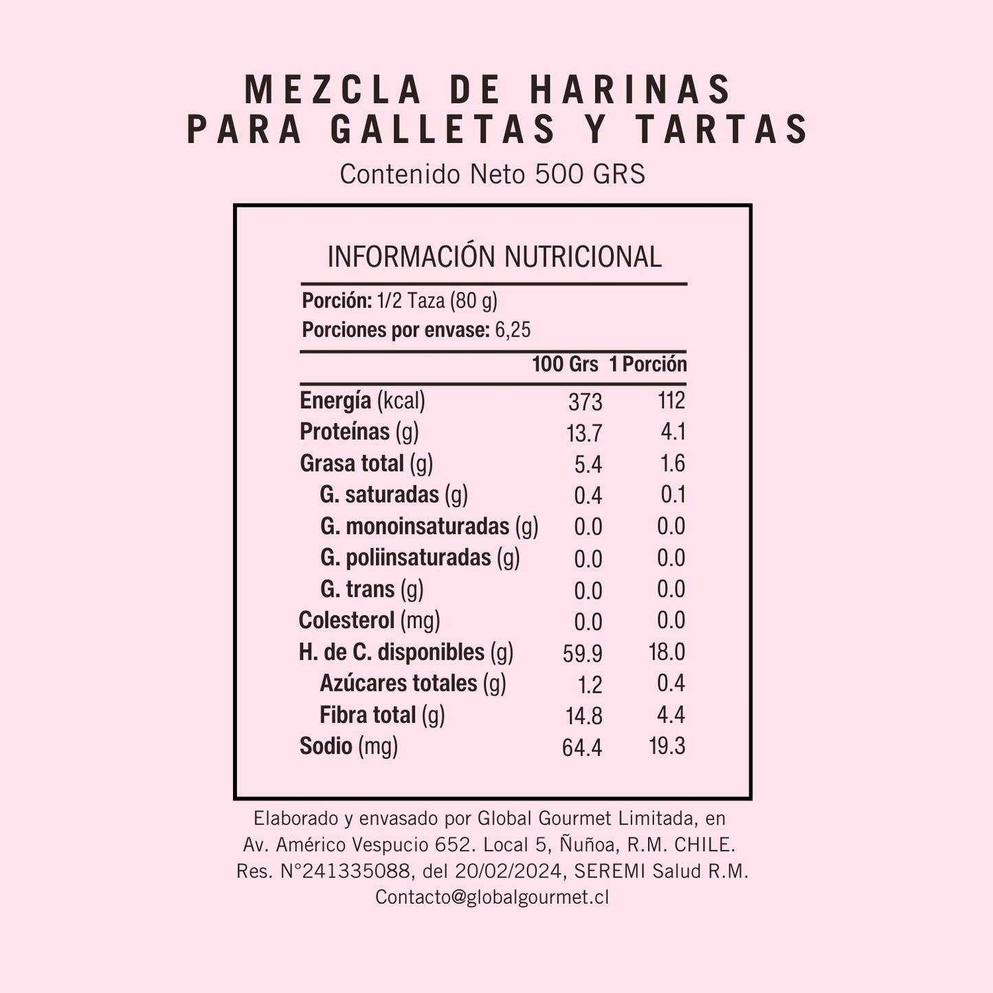 Informacion Nutricional de la mezcla de harinas para tartas y galletas sin gluten Zuitys.