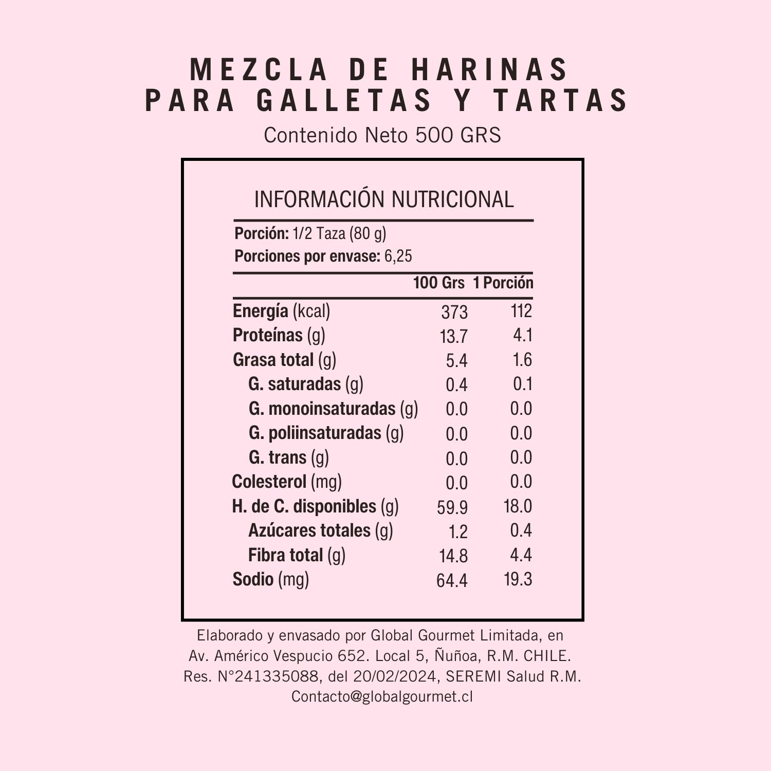 Informacion Nutricional de la mezcla de harinas para tartas y galletas sin gluten Zuitys.