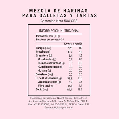 Informacion Nutricional de la mezcla de harinas para tartas y galletas sin gluten Zuitys.
