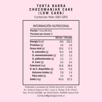 Torta Barra ChocoManjar LowCarb Sin Azúcar