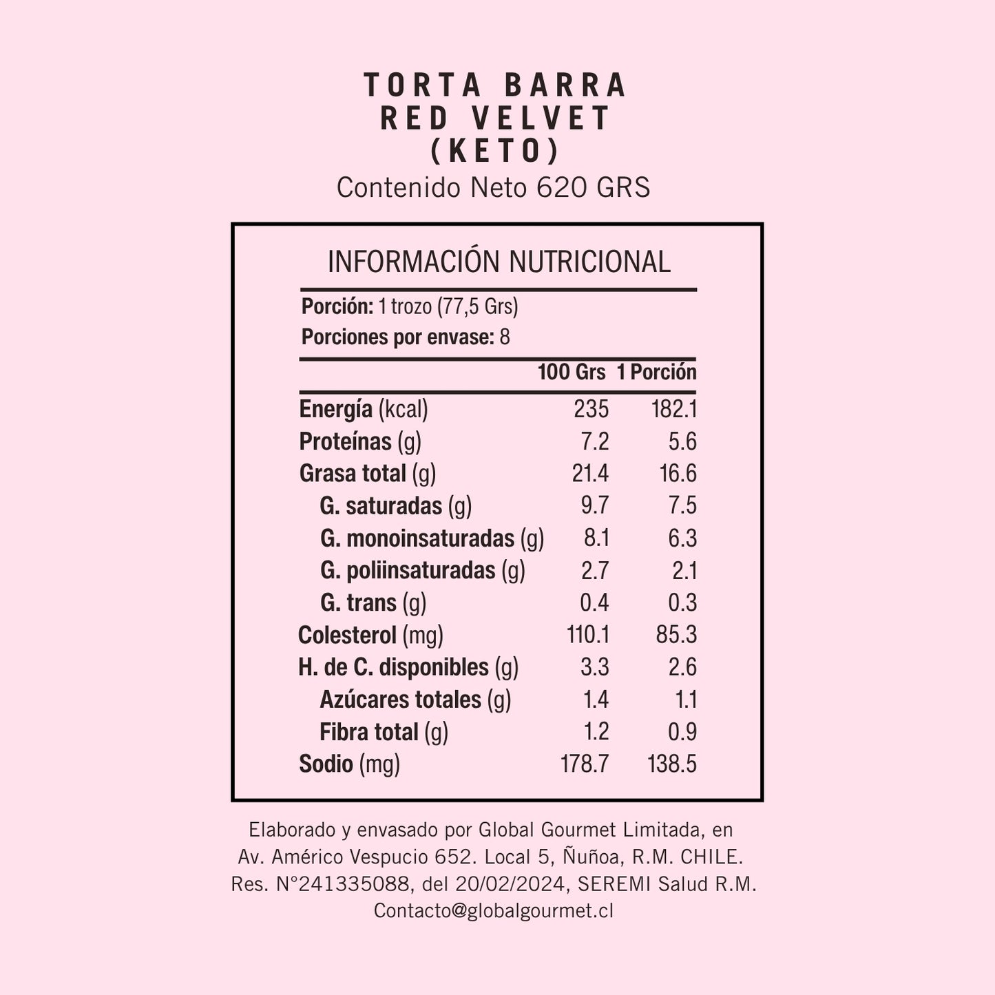 Torta Barra Red Velvet Keto Sin Azúcar